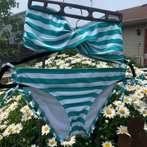 Mossimo Teal & White Stripe Removable Strap Bikini